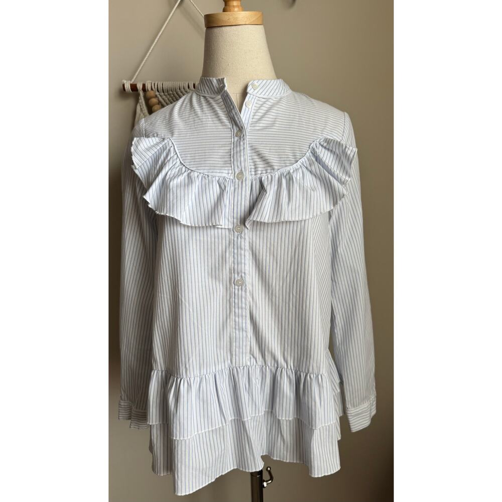 Madewell x Karen Walker Striped Ruffle Annie Shirt sz XS